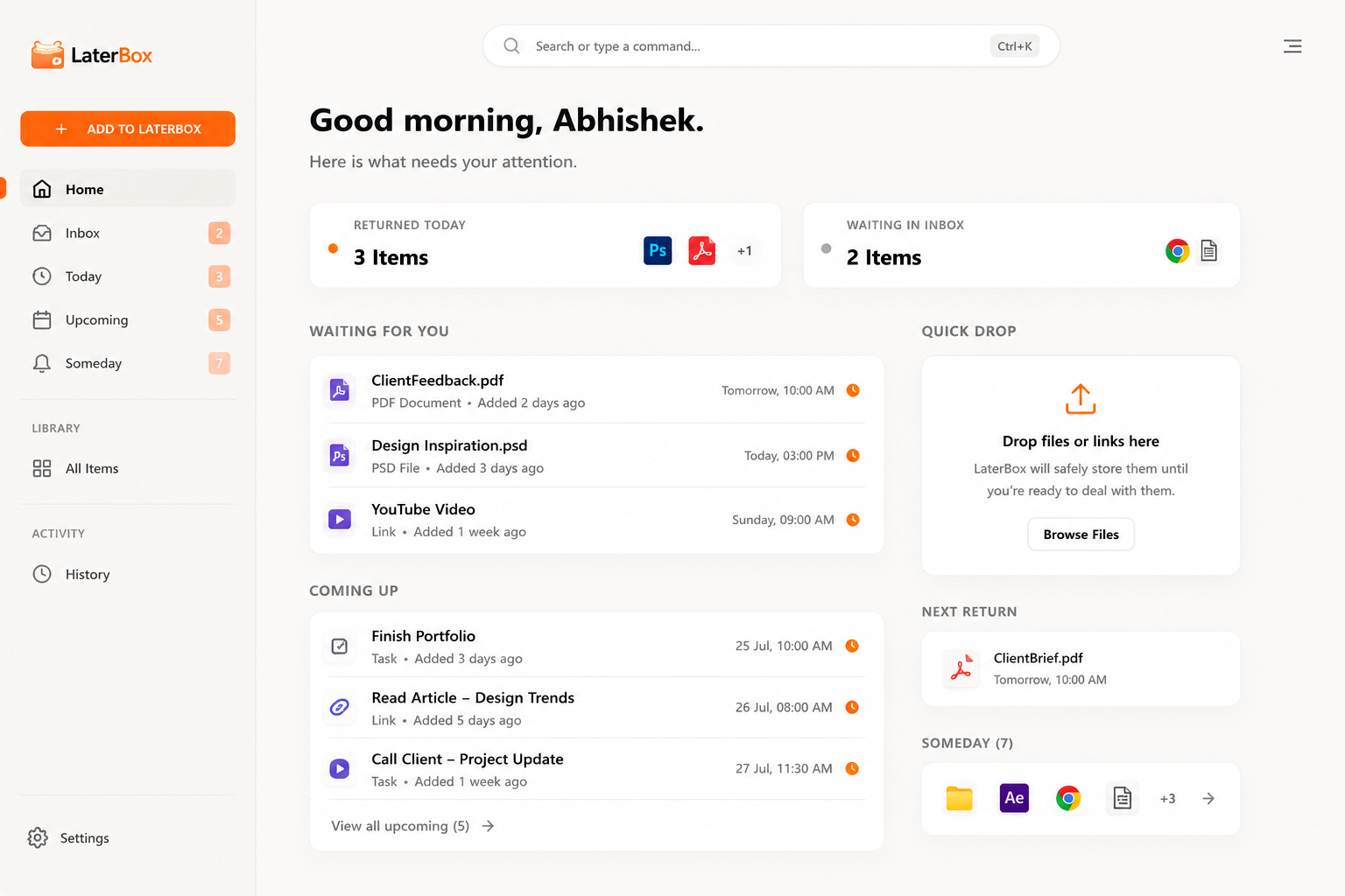 LaterBox Application UI
